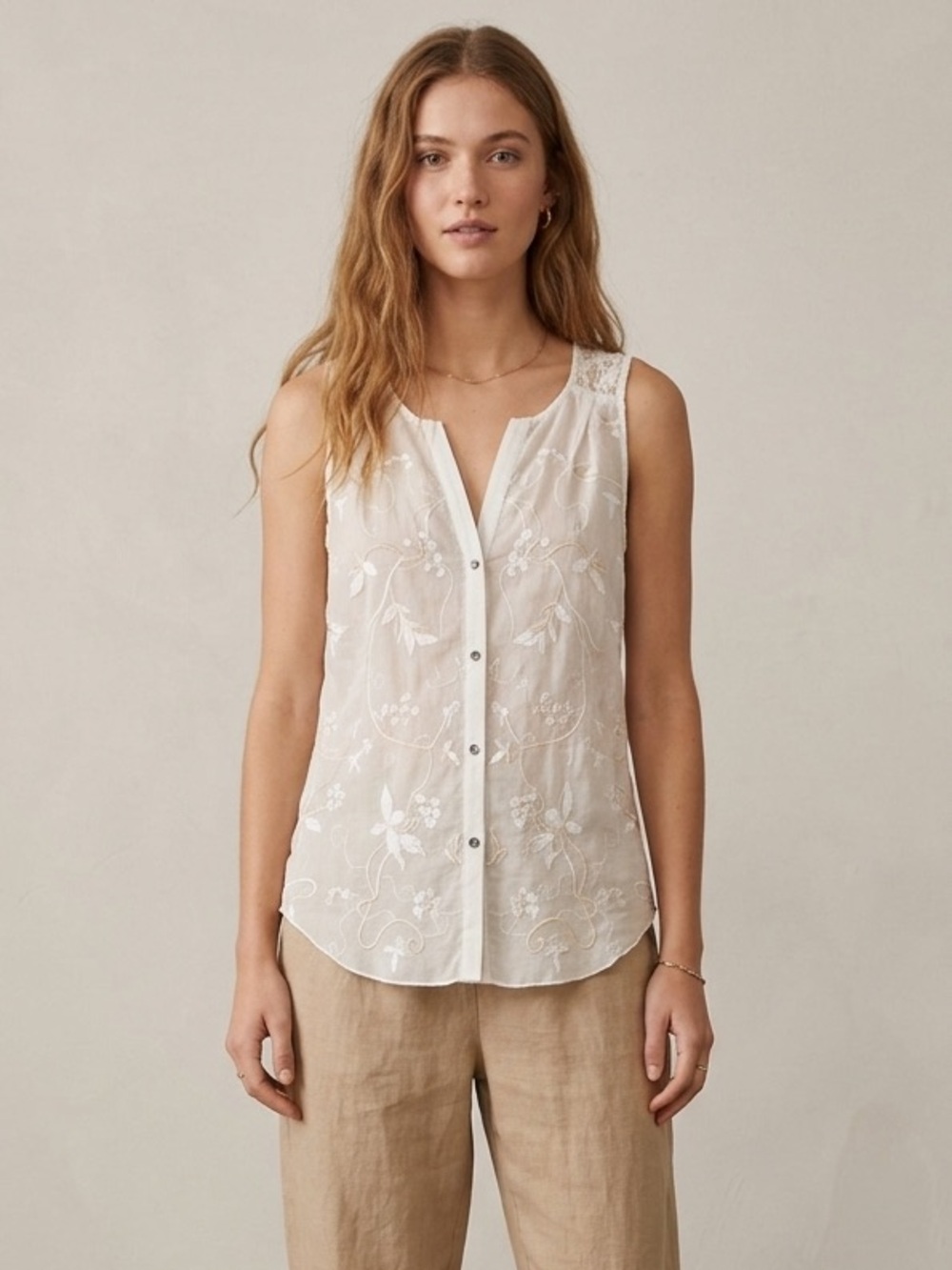 Anthro Tiny Amarissa Lacy Sleeveless ivory Blouse